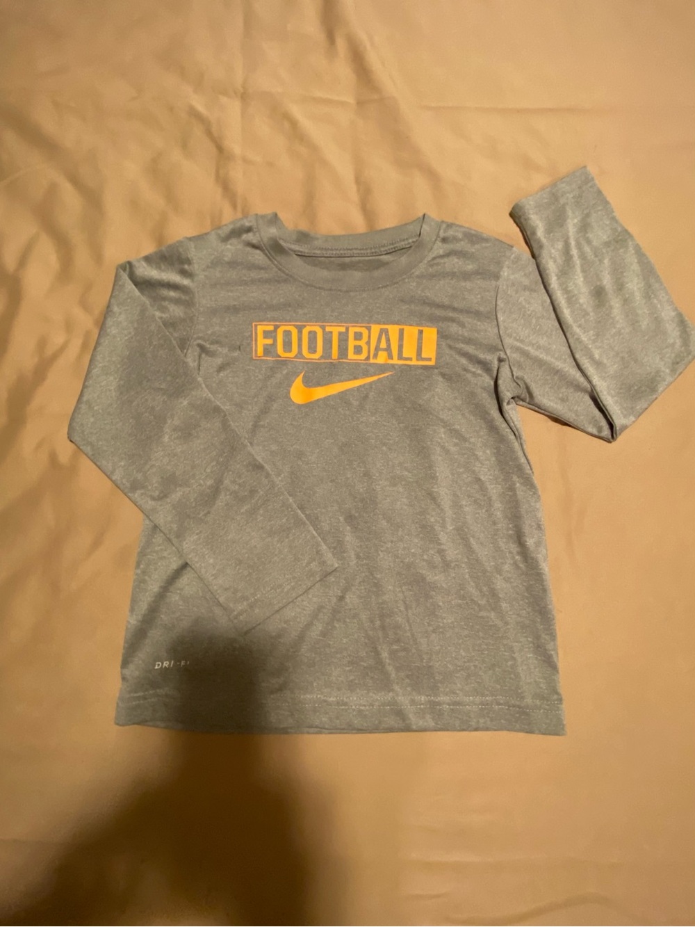 Nike Gray Long-Sleeve Football Tee with Yellow Logo